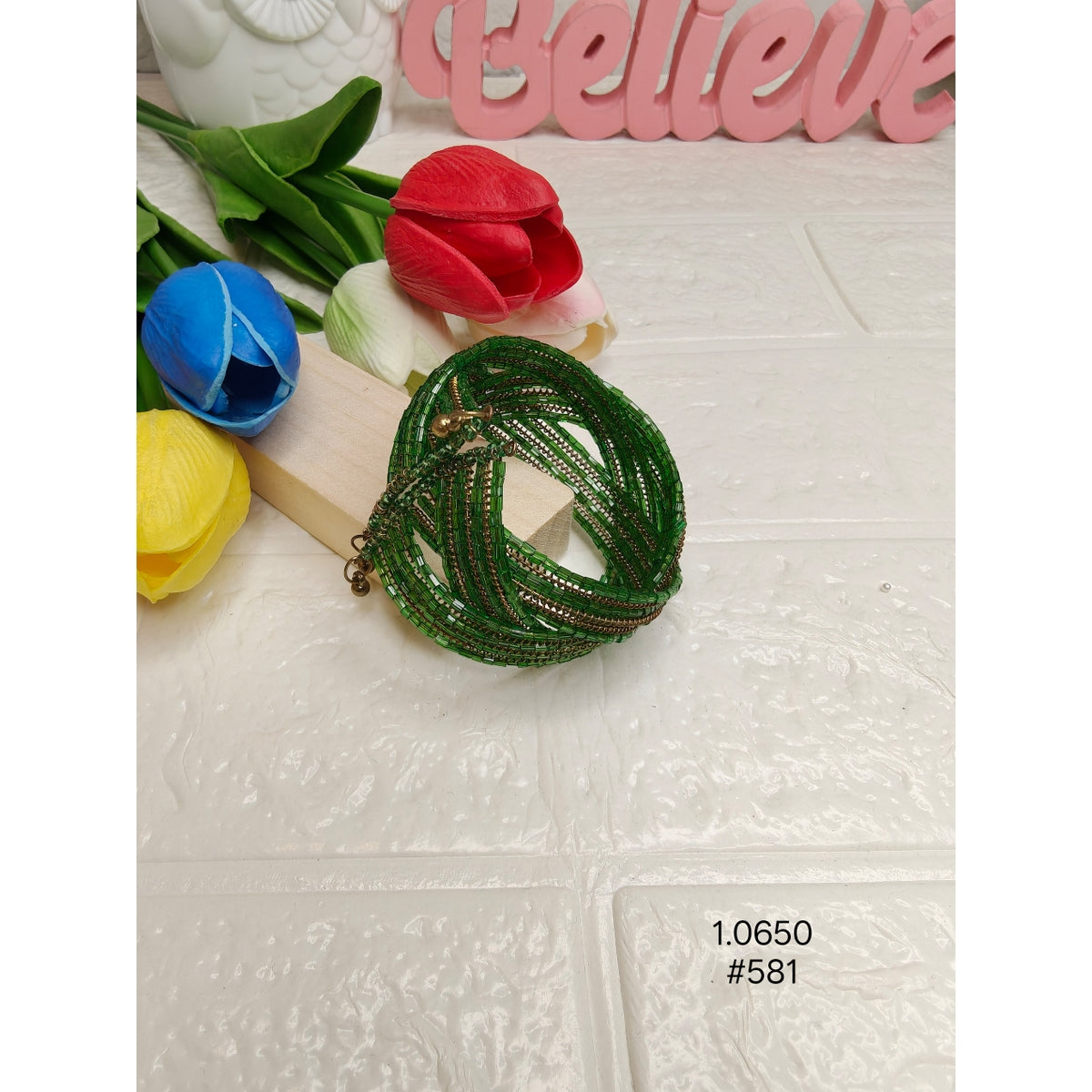 Layered Green Beaded Bracelet
