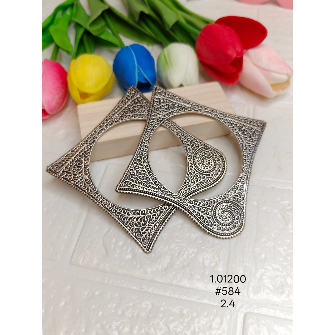 Antique Oxidized German Silver Square Kada Set