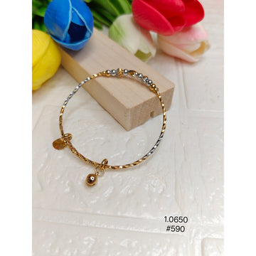 Dual Tone Beaded Bangle Bracelet with Bell Charm