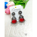 Red Stone & Pearl Drop Bird Earrings