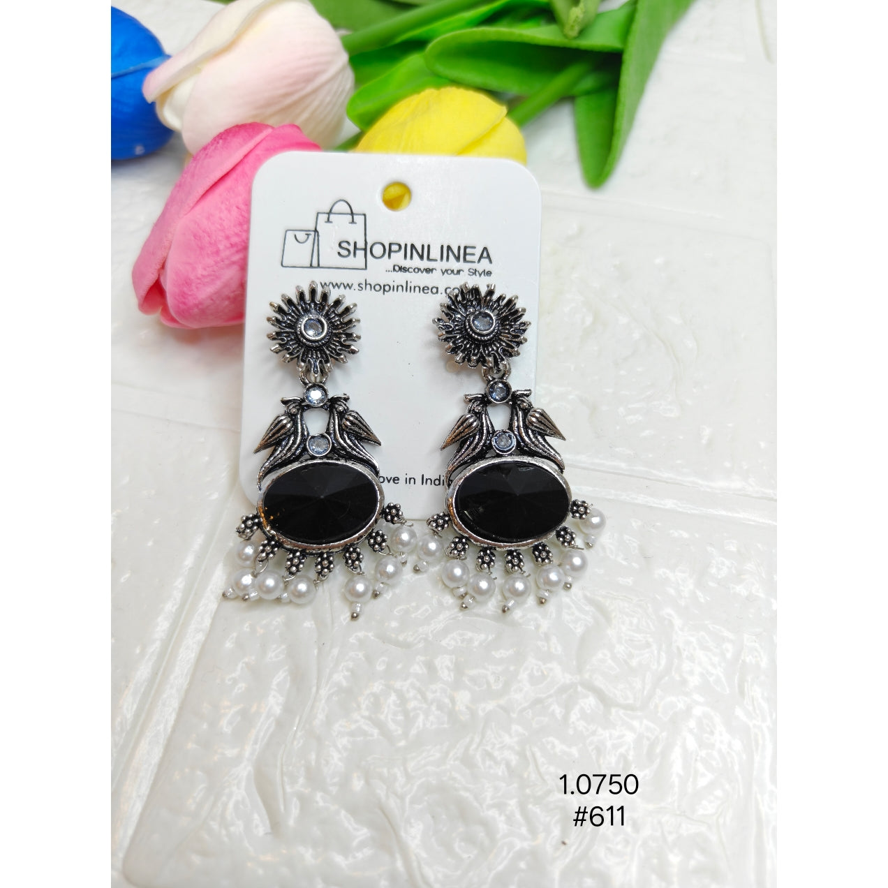 Antique Finish Oxidized Silver-Look Earrings