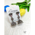 Lotus Design Oxidized Silver Jhumkas