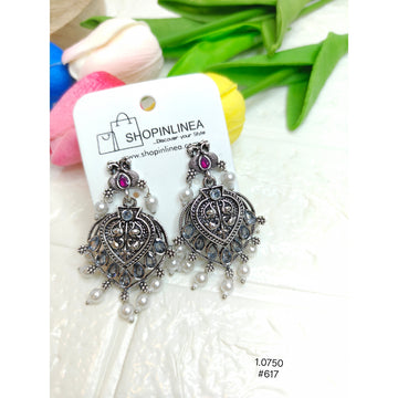 Peacock Design Oxidized Silver Drop Earrings