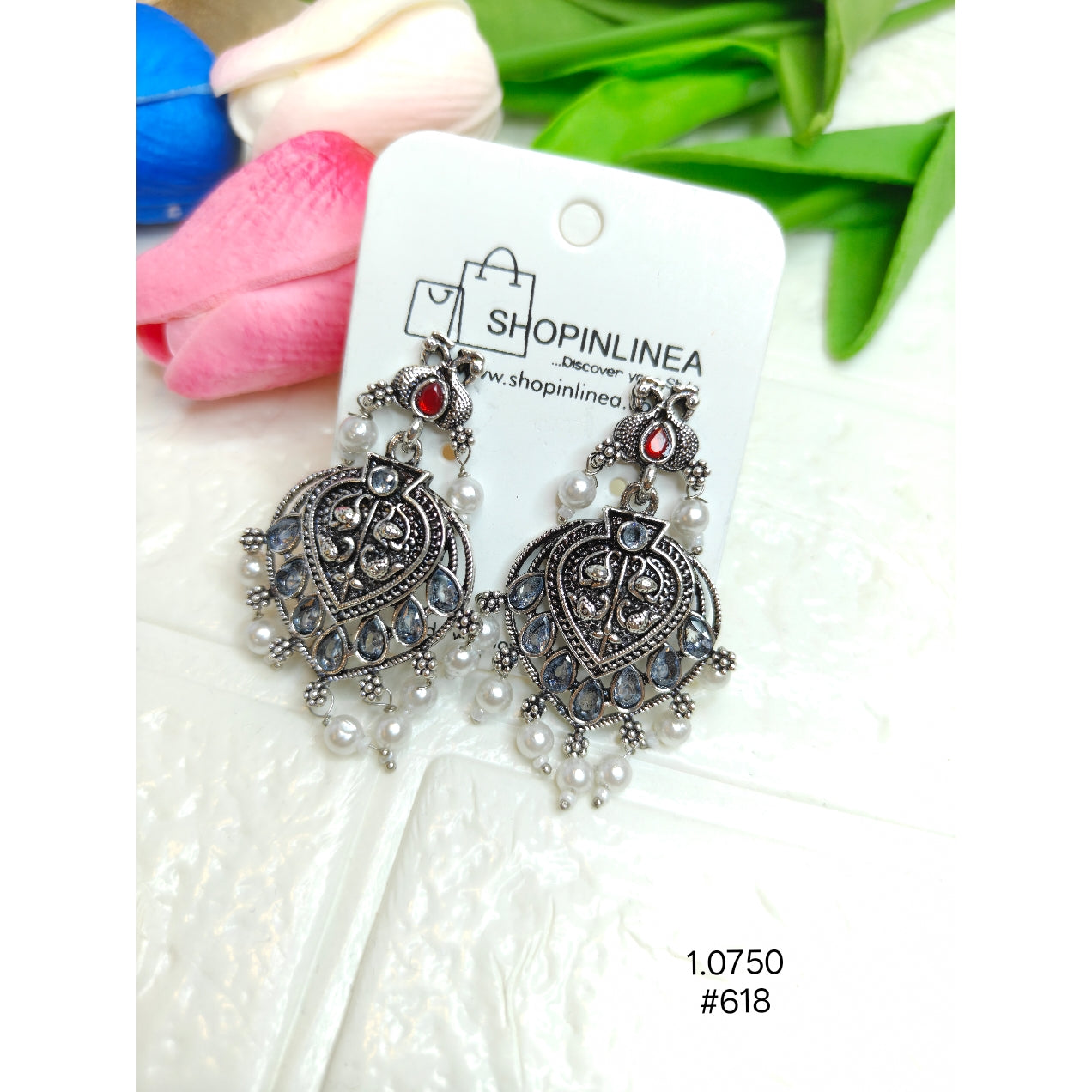 Stylish Silver-Toned Oxidized Chandbali Danglers