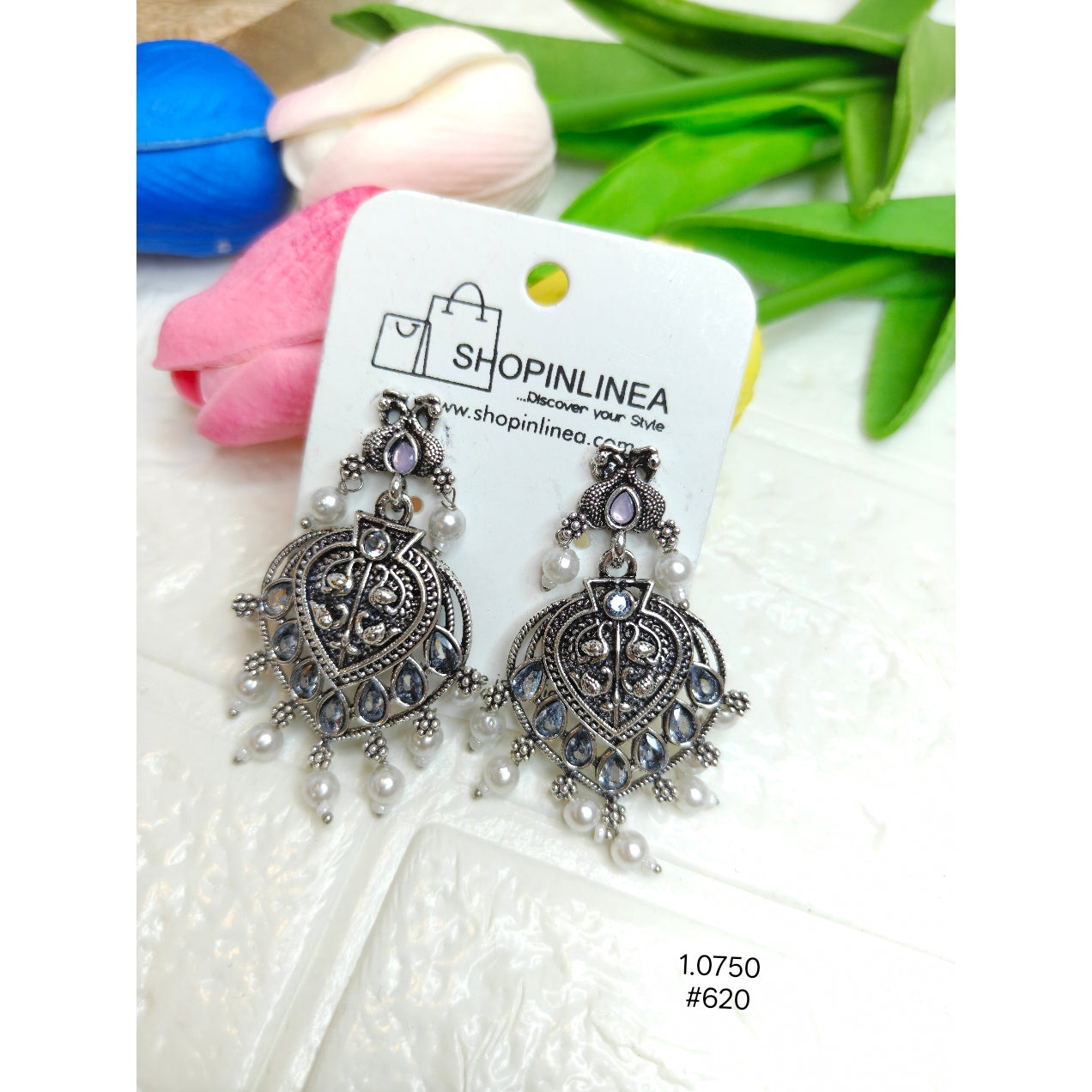 Ethnic Oxidized Silver-Tone Danglers