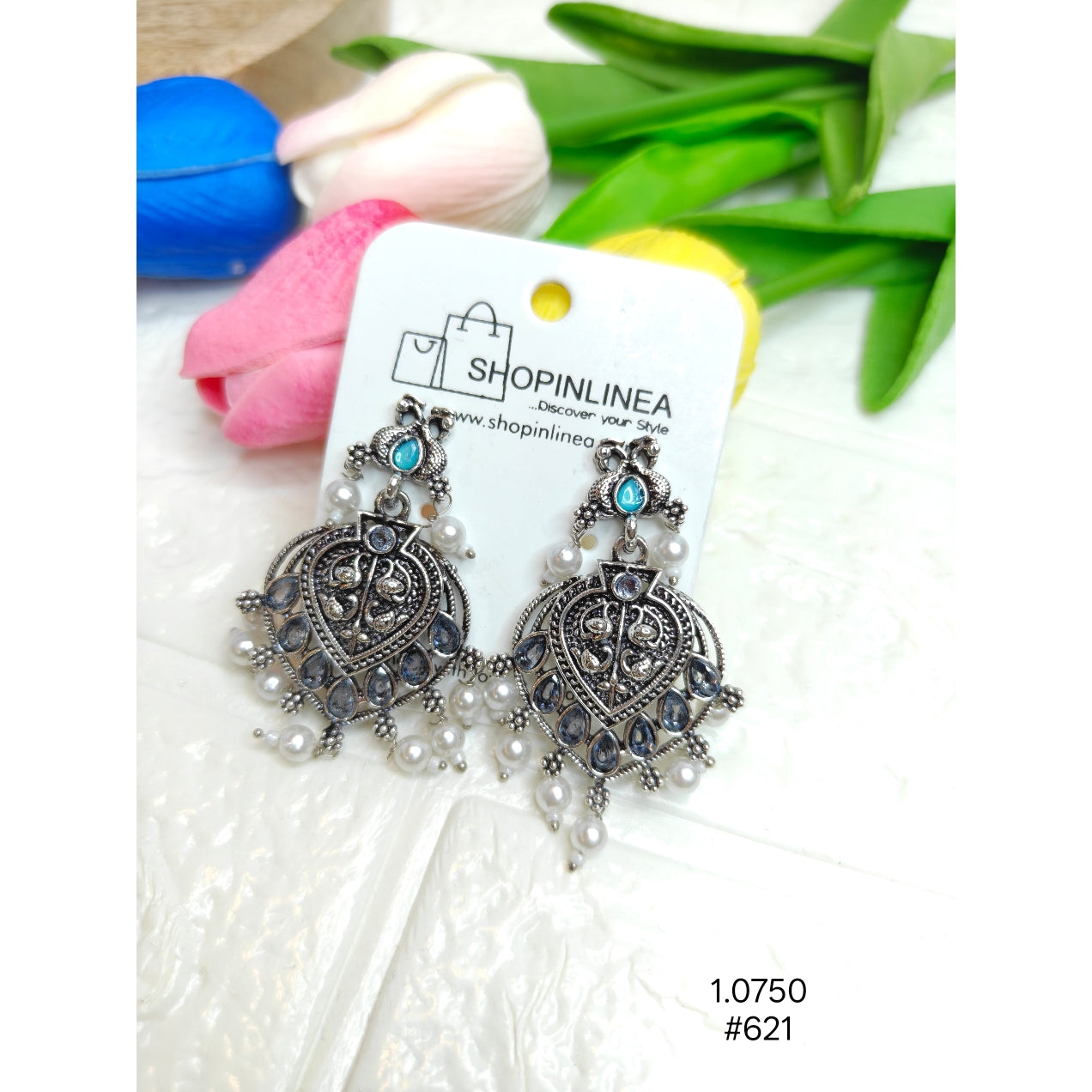 Designer Oxidized Silver Tribal Danglers