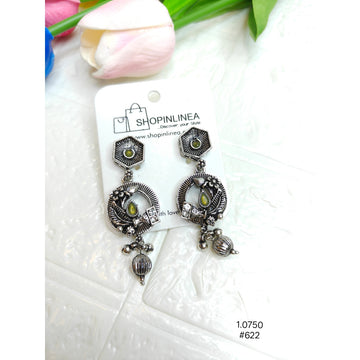 Trendy Oxidized Silver Danglers with Green Stones