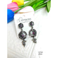 Ethnic Oxidized Silver Dangling Earrings with Pink Stones