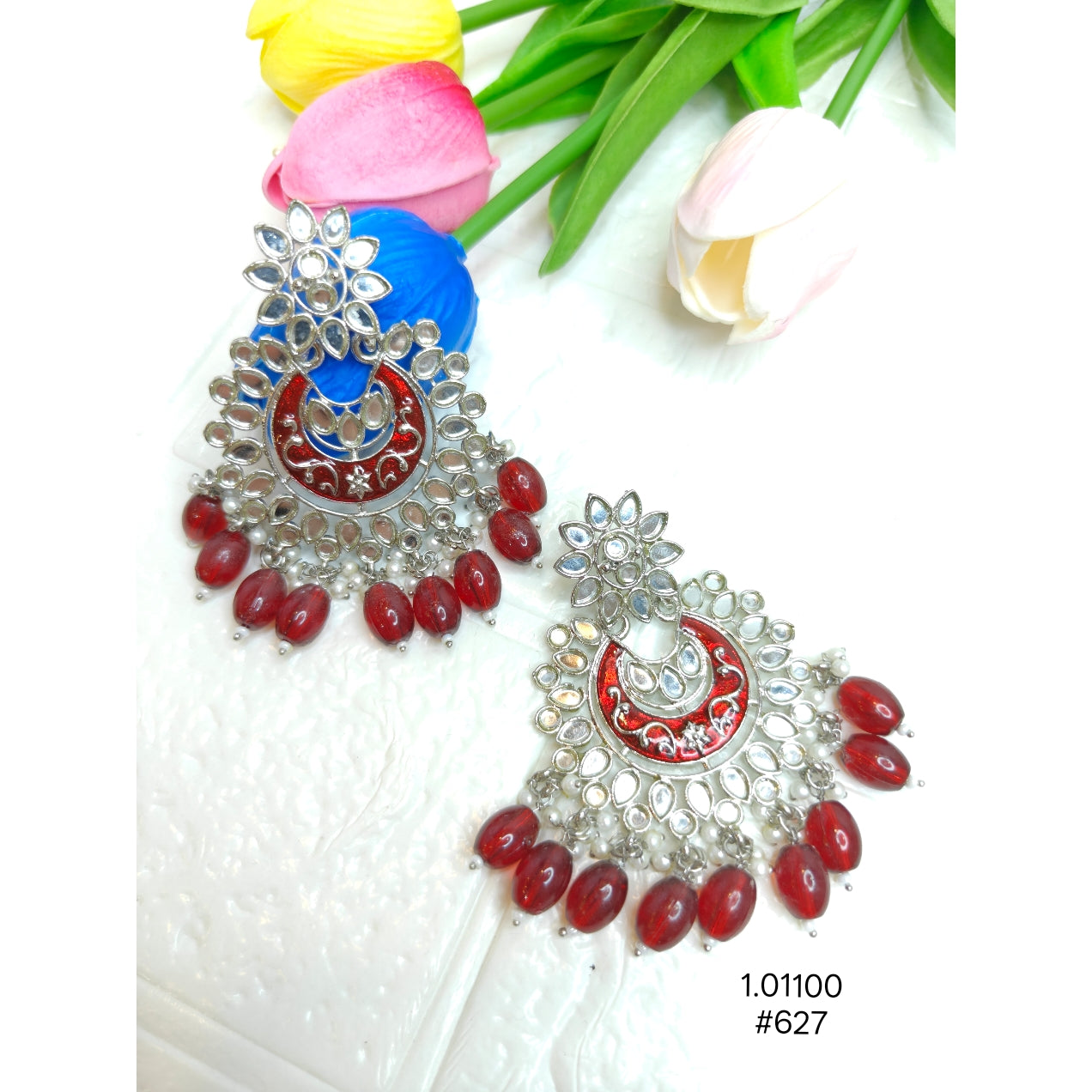 Polki Kundan Chandbali Earrings with Meenakari Work