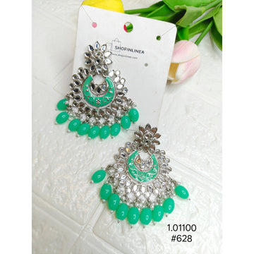 Ethnic Green Meenakari Kundan Earrings