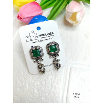 silver-plated, oxidized drop earrings