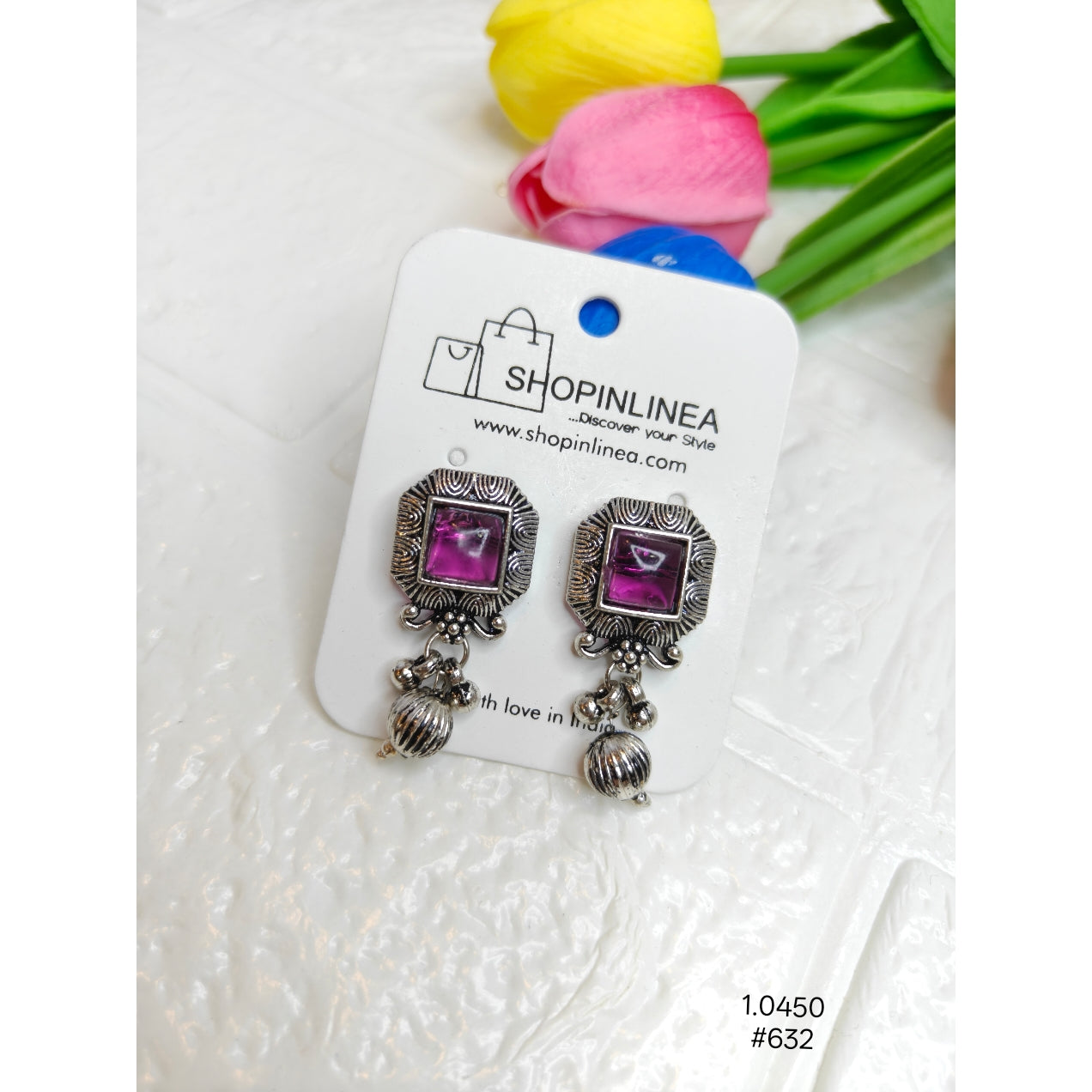 Antique Style Pink Oxidised Earrings
