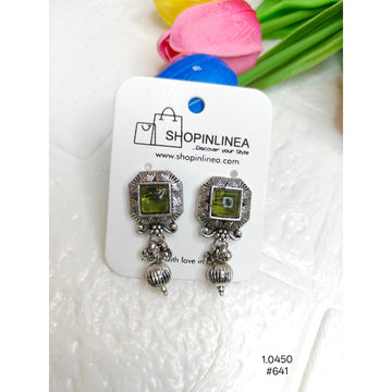 Square Green Stone Dangle Earrings