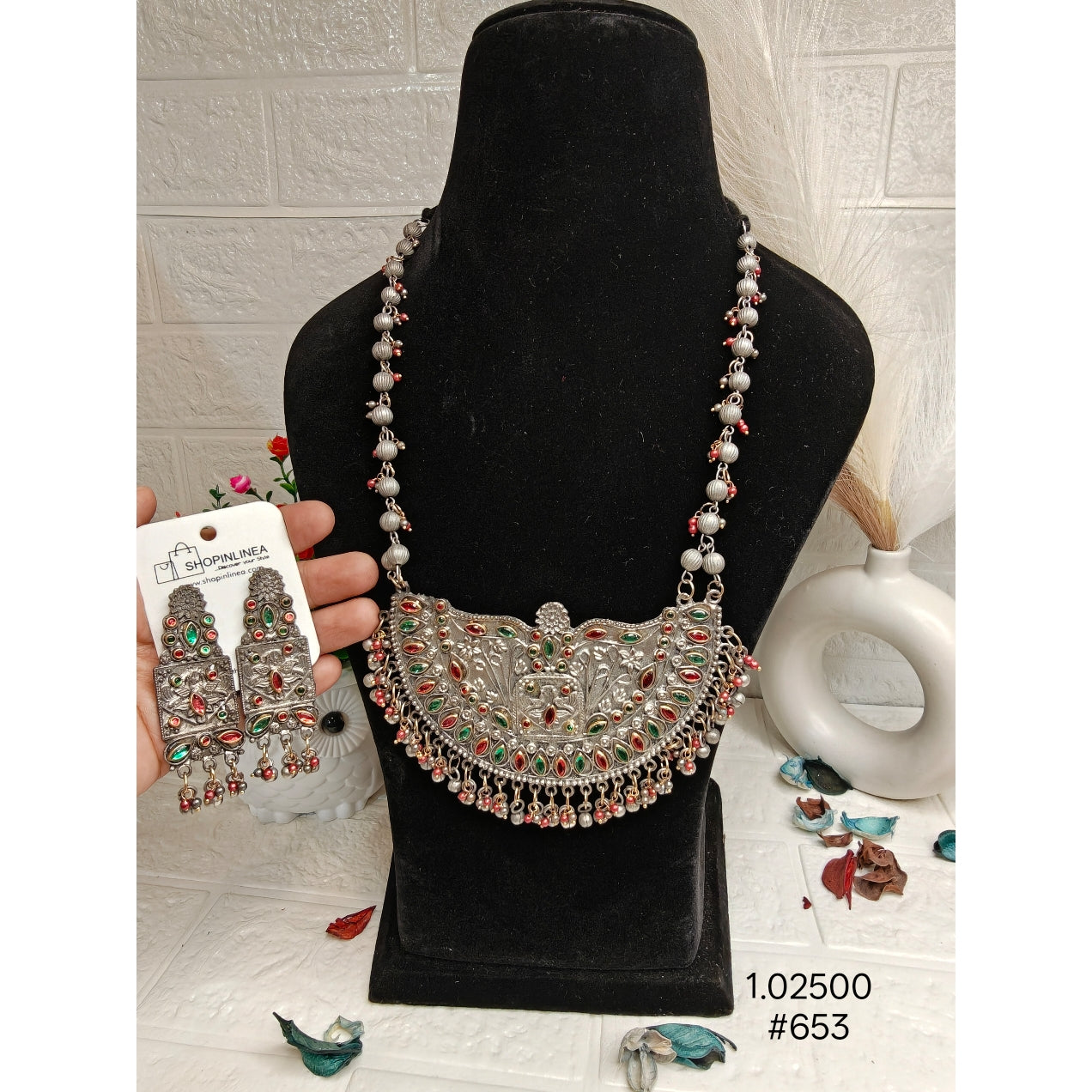 Designer Oxidised Silver Necklace