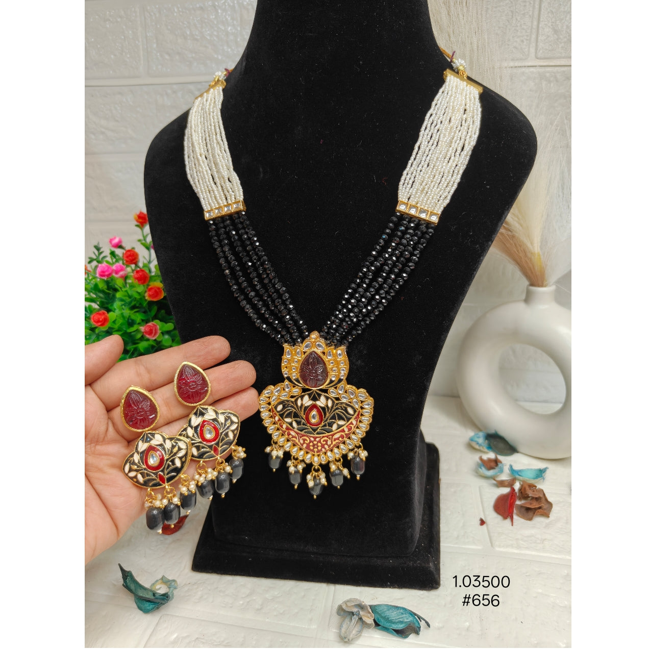 Trendy Lotus Inspired Crystal Beaded Necklace Set