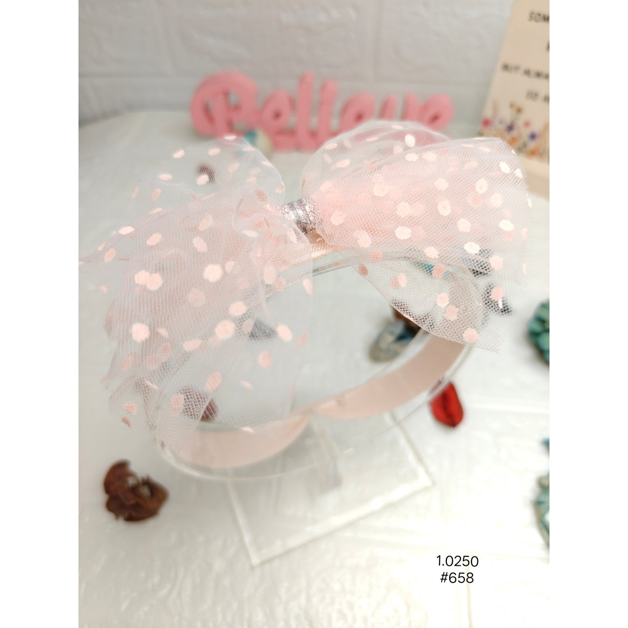 Elegant Pink Polka Dot Tulle Headband
