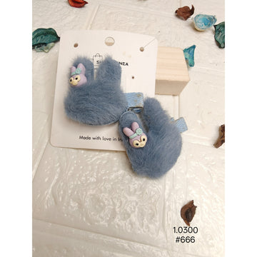 fuzzy blue bunny-shaped hair clips