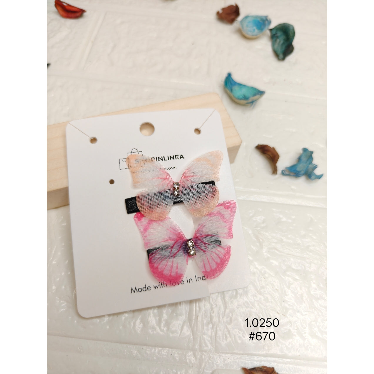 Organza Butterfly Hair Clips Pink White