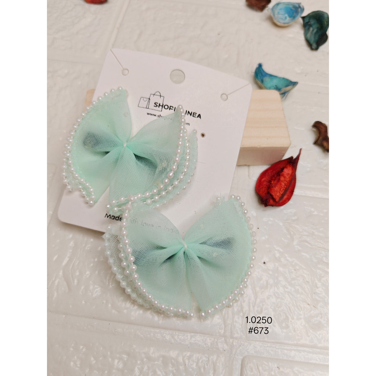 Green Mesh Bow Hair Clips