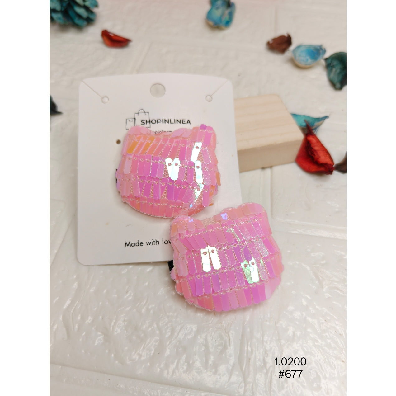 Pink Sequined Cat-Shaped Hair Clip