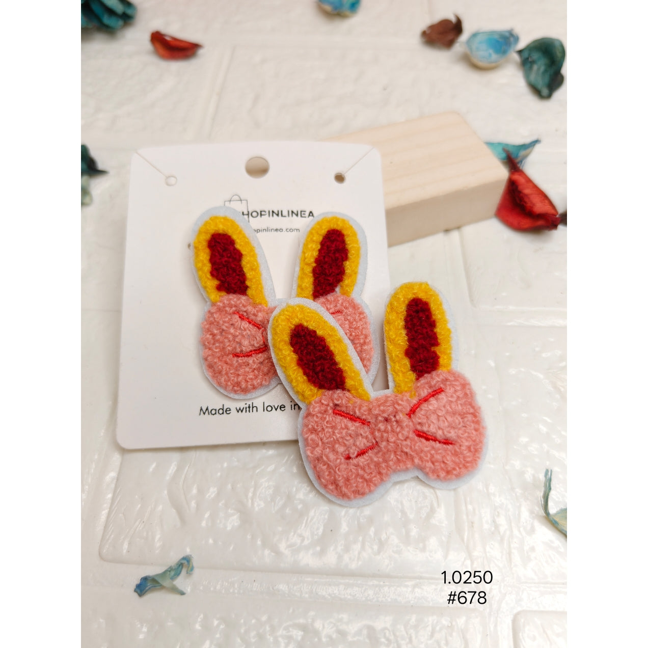 Pink Bunny Hair Clips with Yellow & Red Accents
