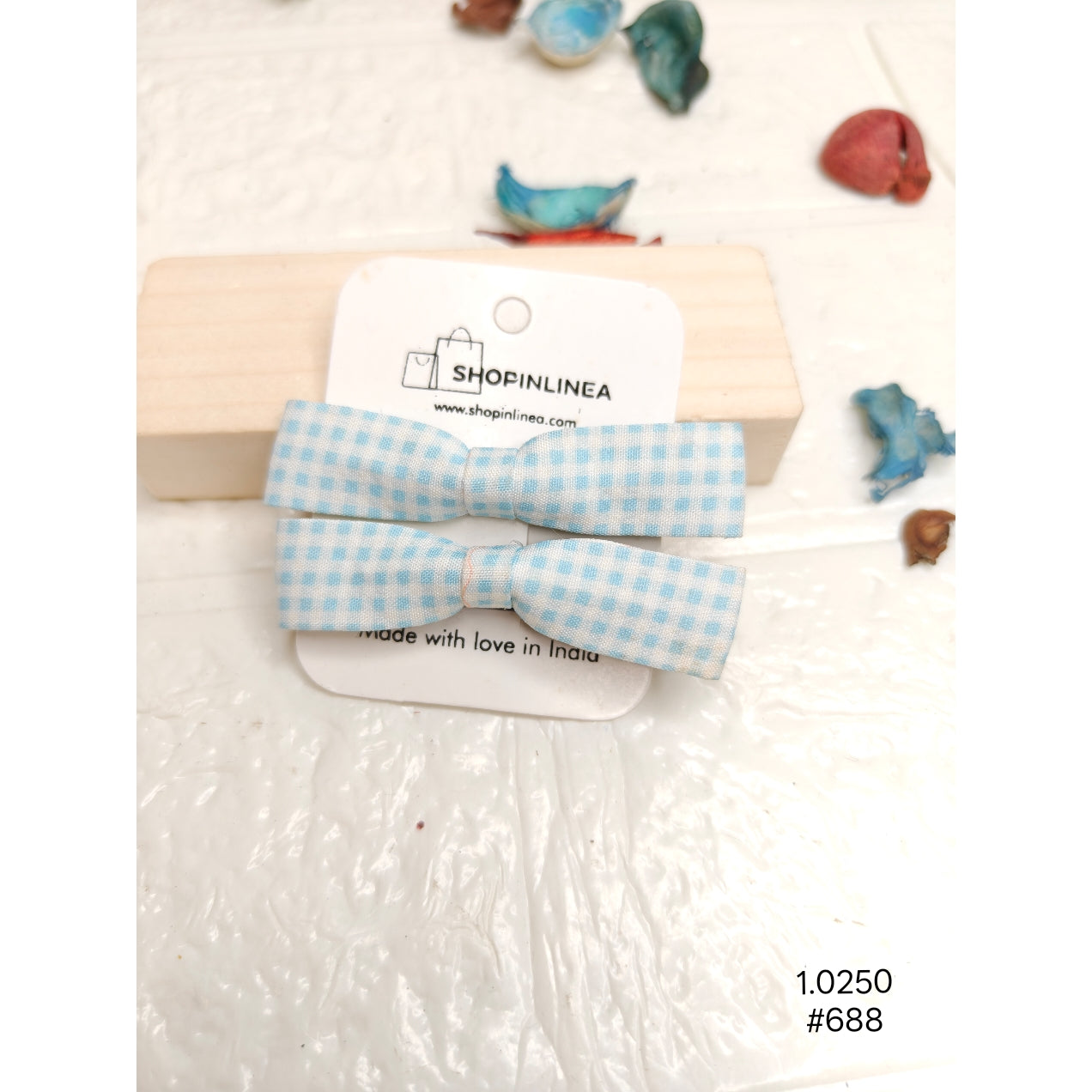 Blue White Checkered Bow Hair Clips