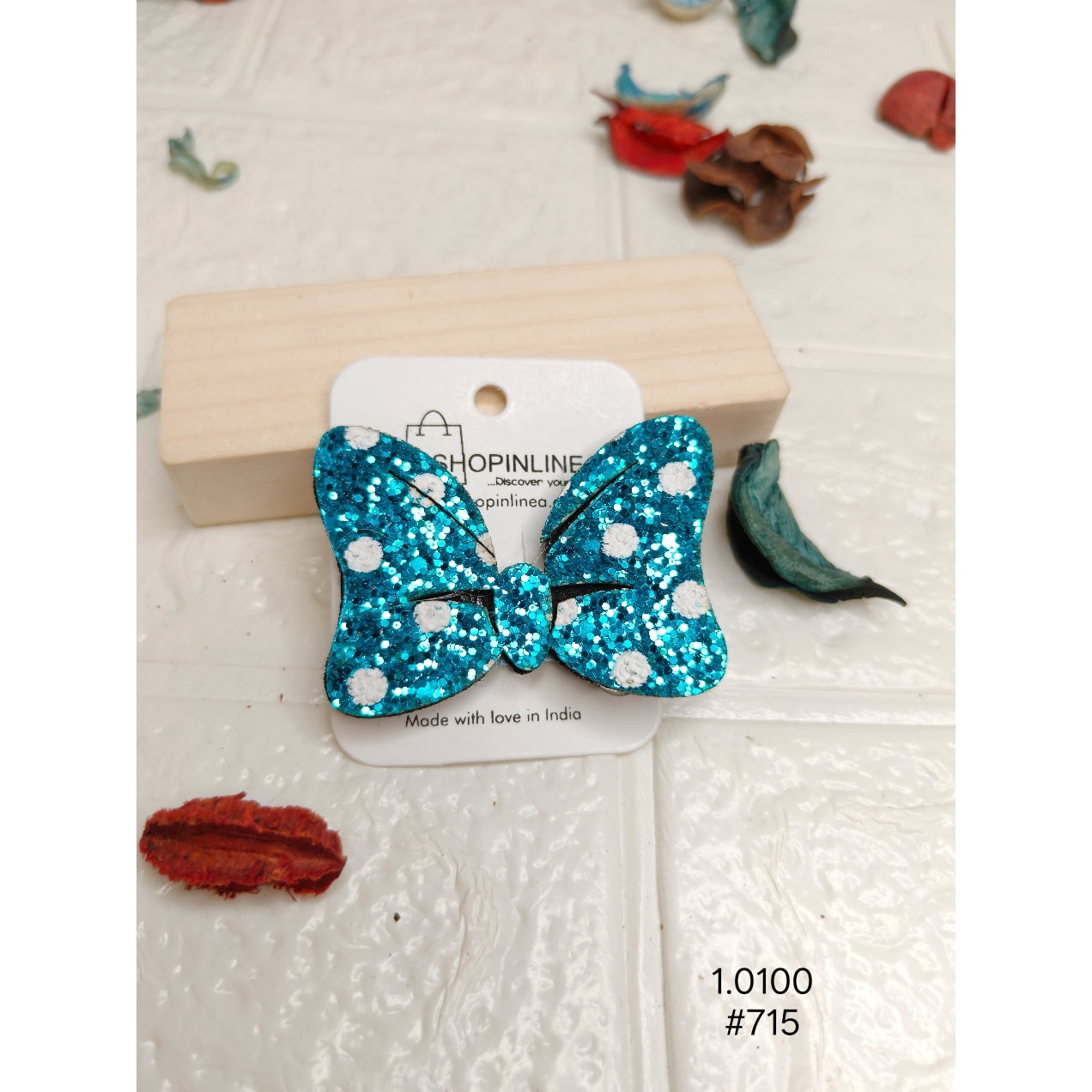 Designer Turquoise Glitter Butterfly Hair Clip