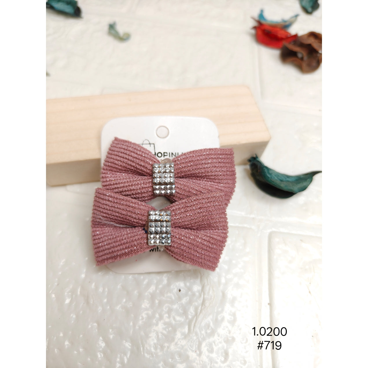 Premium Pink Woven Bow Hair Clips