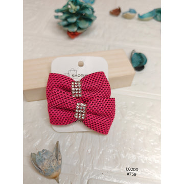 Premium Pink Fabric Bow Hair Clip
