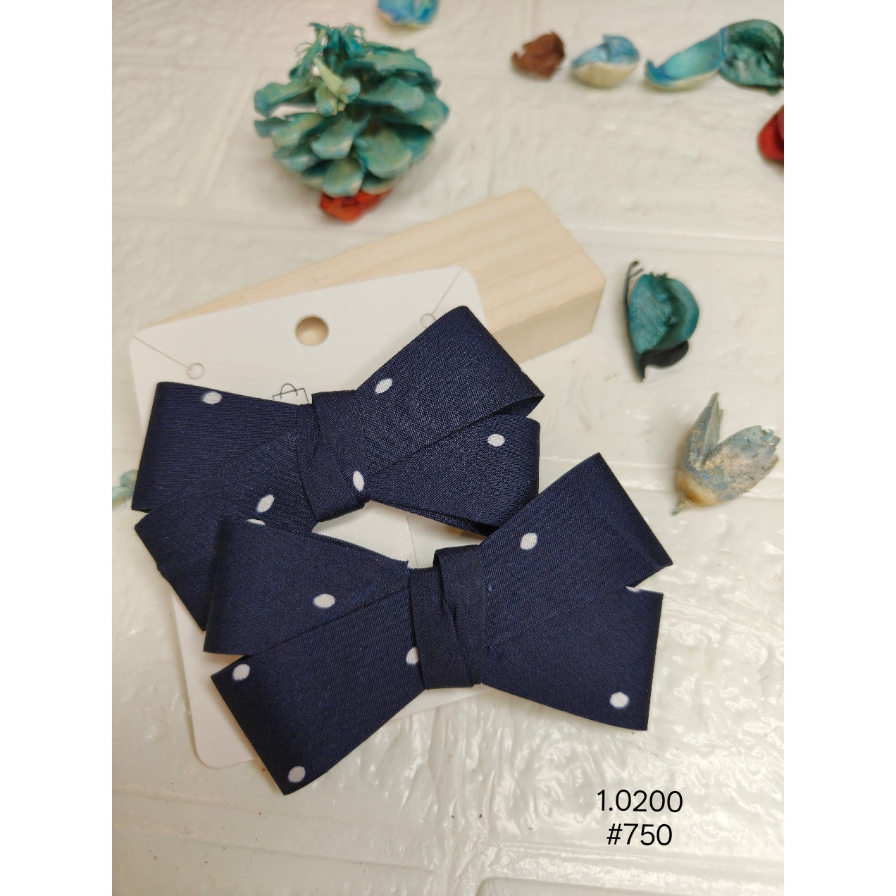 Navy Blue Polka Dot Hair Bow Clip