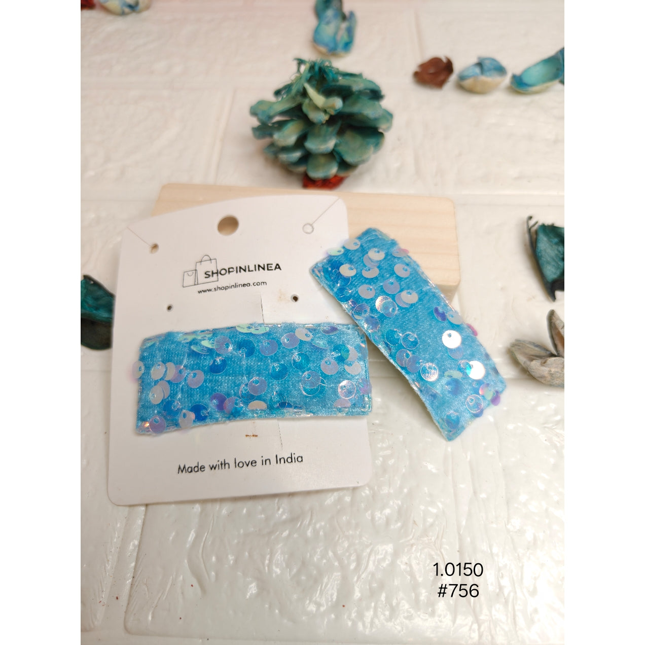 Glittery Sky Blue Sequin Hair Clips