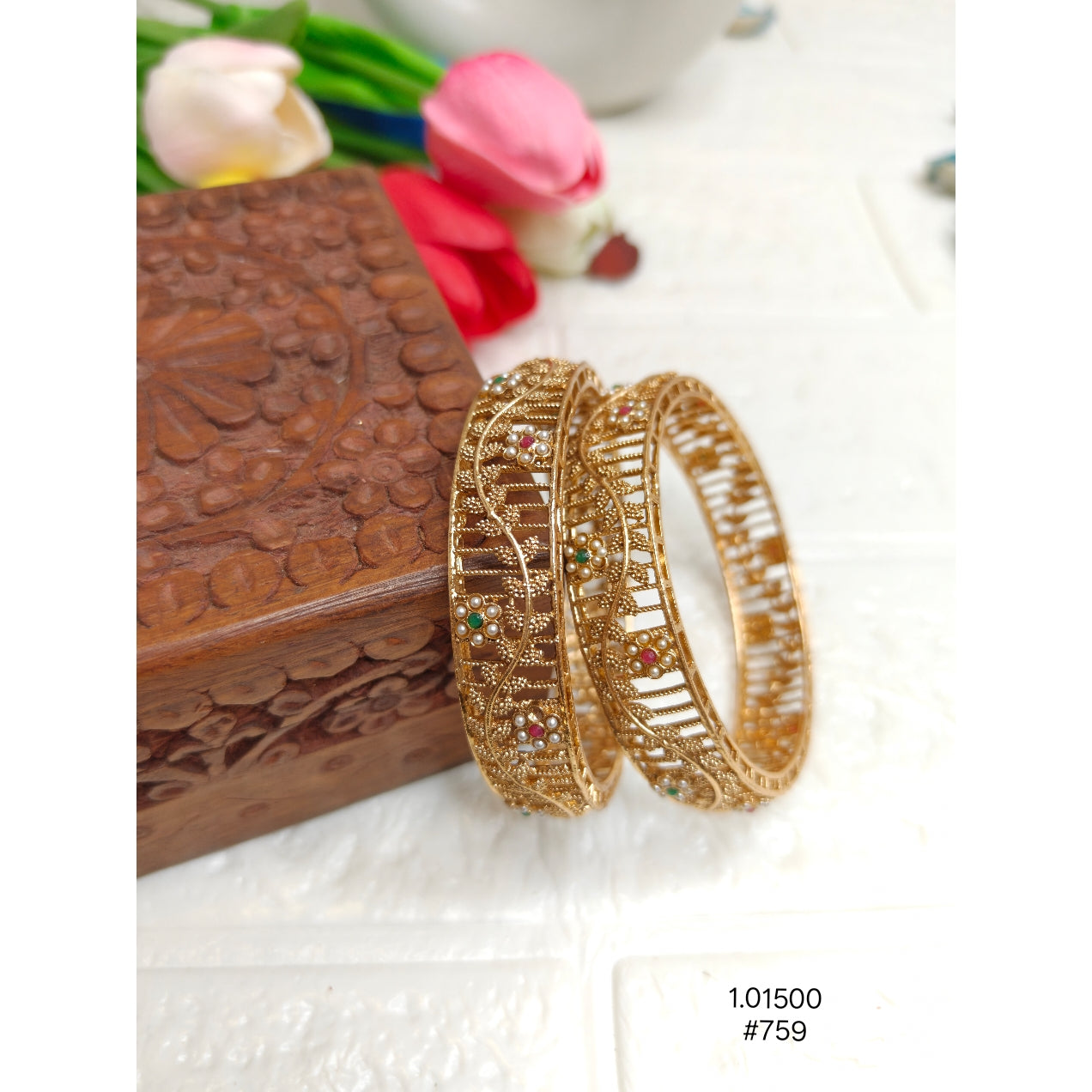 Elegant Gold-Plated Floral Jali Bangles
