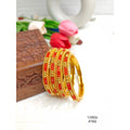 Elegant Gold-Plated Bangles with Red Beads