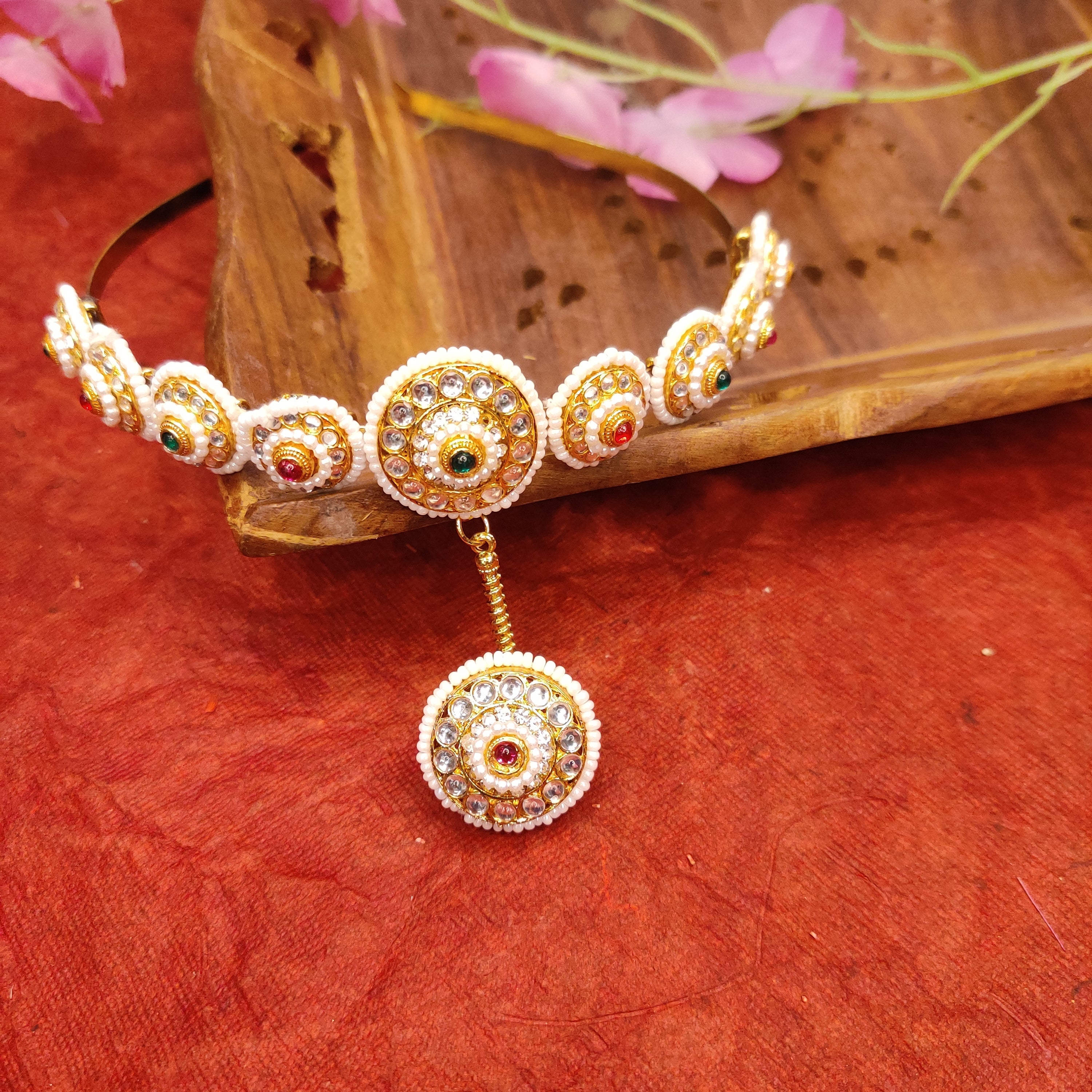 Gold Plated Kundan Hairband Maang Tikka