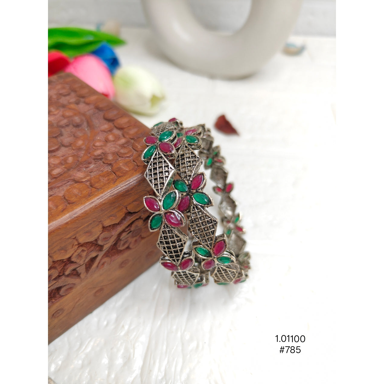 Designer Oxidized Silver-Plated Bangles