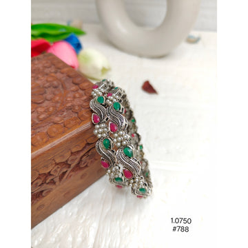 Antique Oxidized Plated Bangles with Pota Stones & Pearls