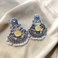 Oxidised Earrings with Yellow Stone