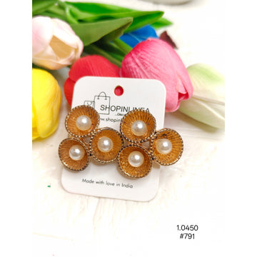 Gold Tone Floral Design Earrings with Pearls