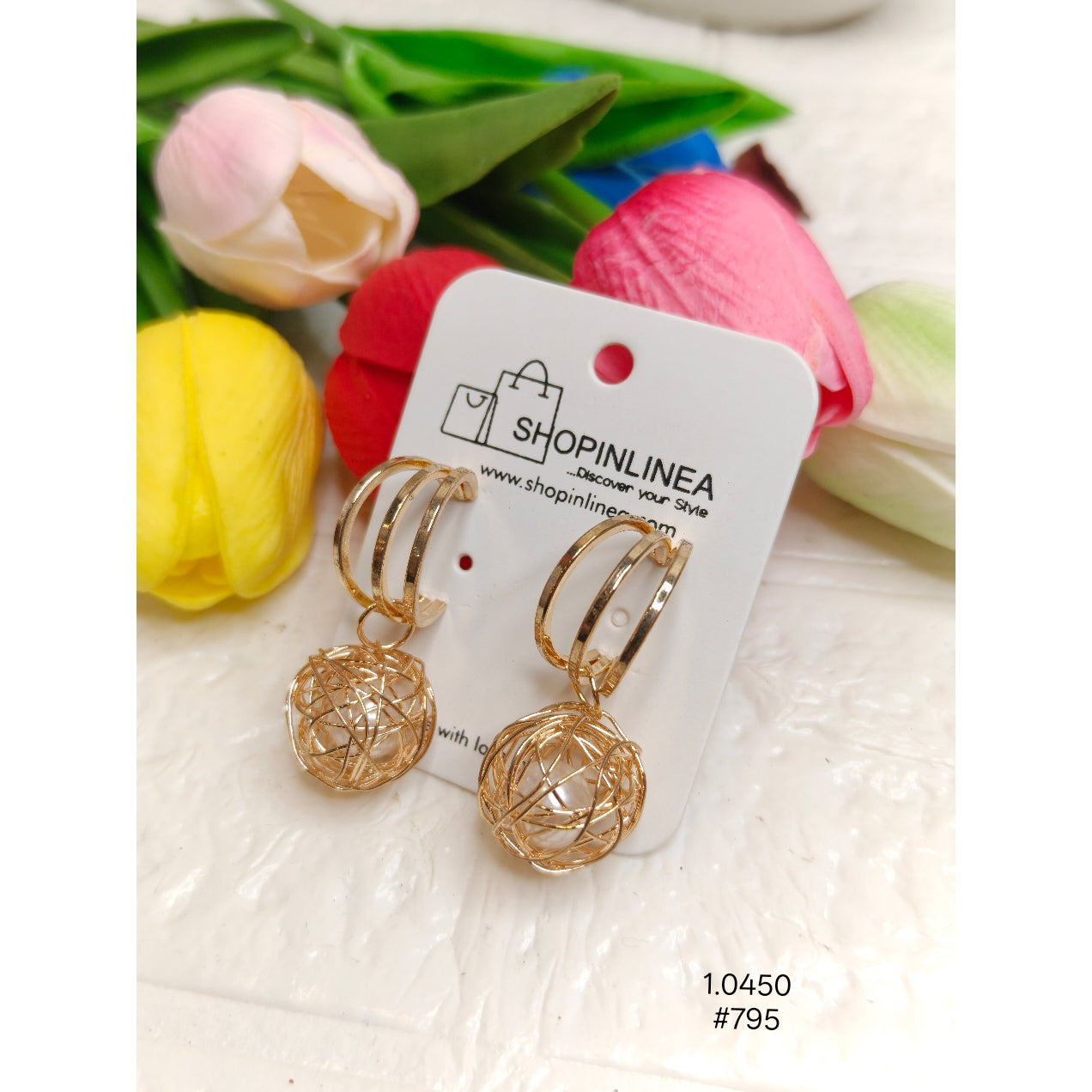 Woven Ball Pearl Drop Earrings