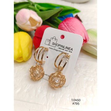 Woven Ball Pearl Drop Earrings