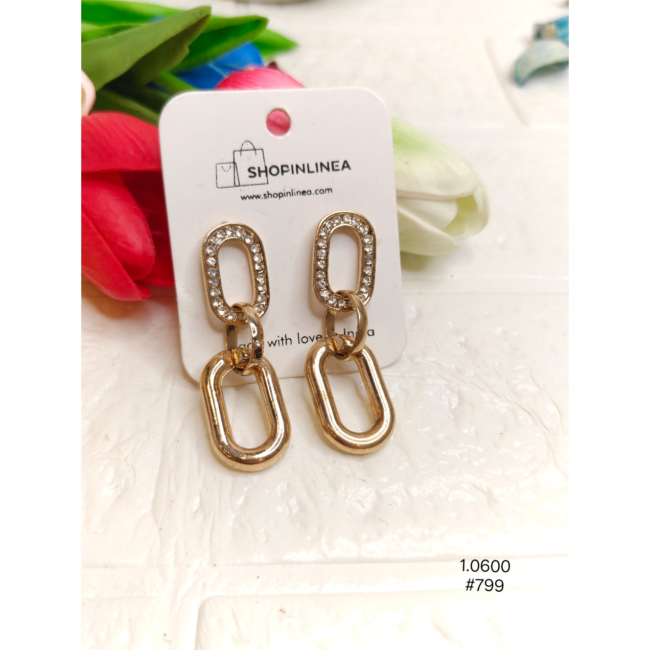 Crystal Studded Chain Drop Earrings
