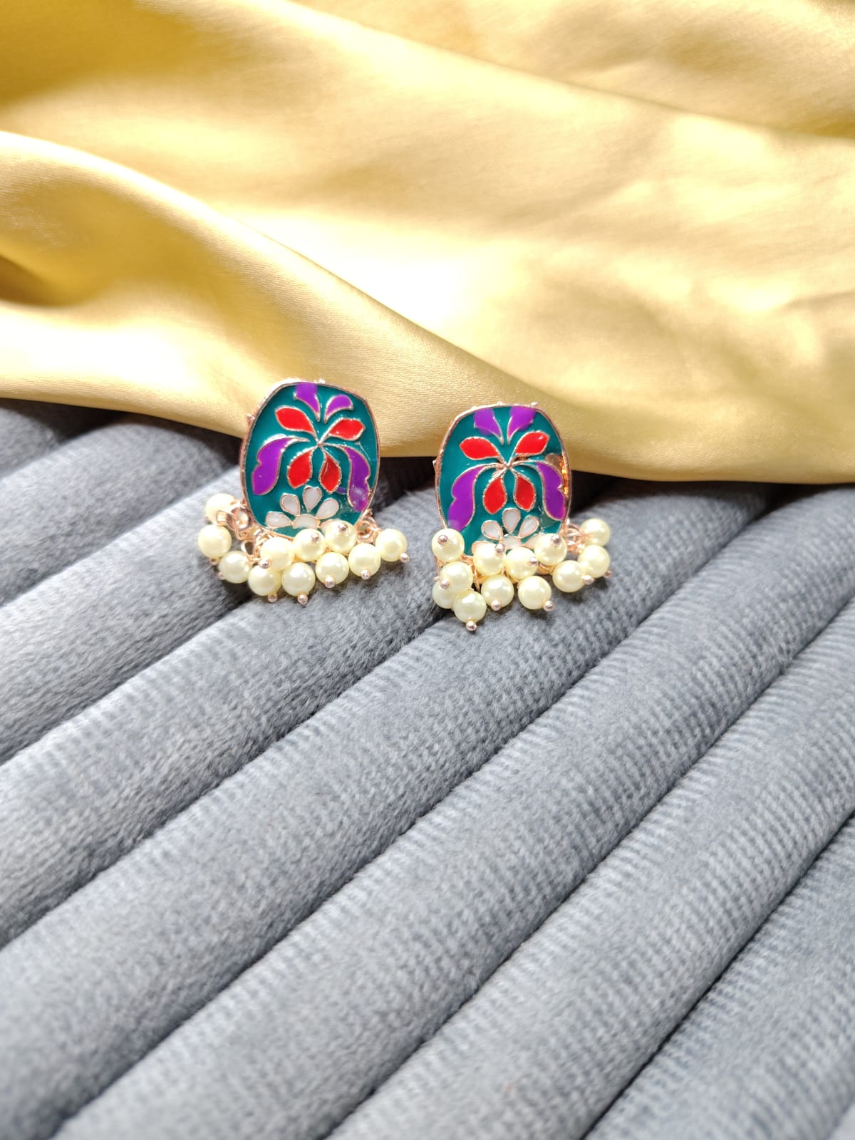 Meenakari Pearl Studs