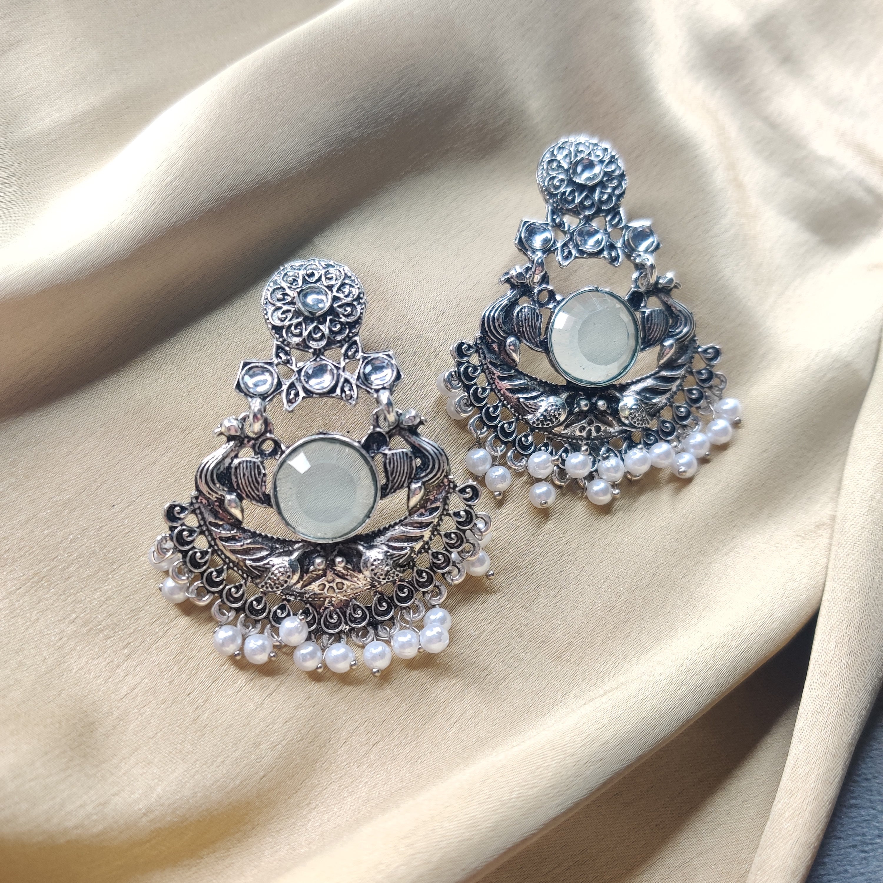 Oxidised Earrings with Stone