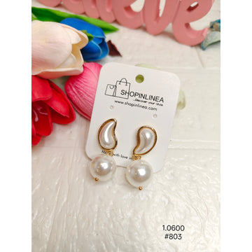 Elegant Gold Tone Pearl Drop Earrings