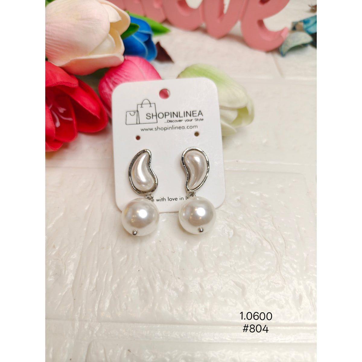 Elegant Silver Stud Earrings with White Pearl Drop