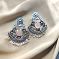 Oxidised Earrings with Pink Stone