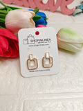 White Enamel Gold Tone Rectangle Drop Earrings