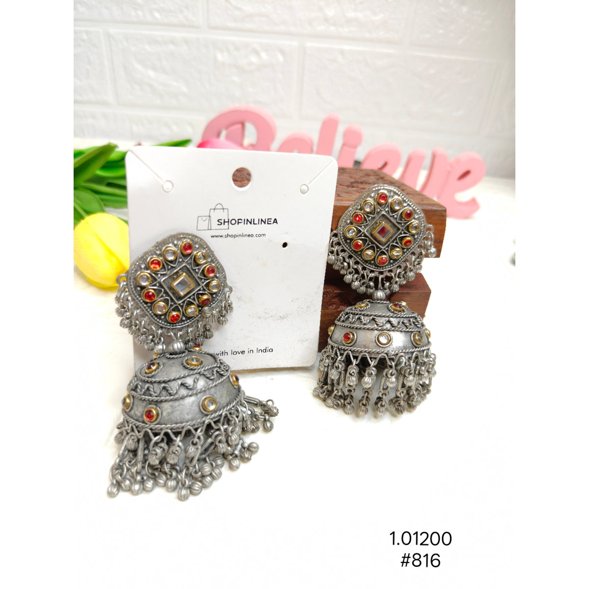 Oxidised German Silver Jhumka Earrings