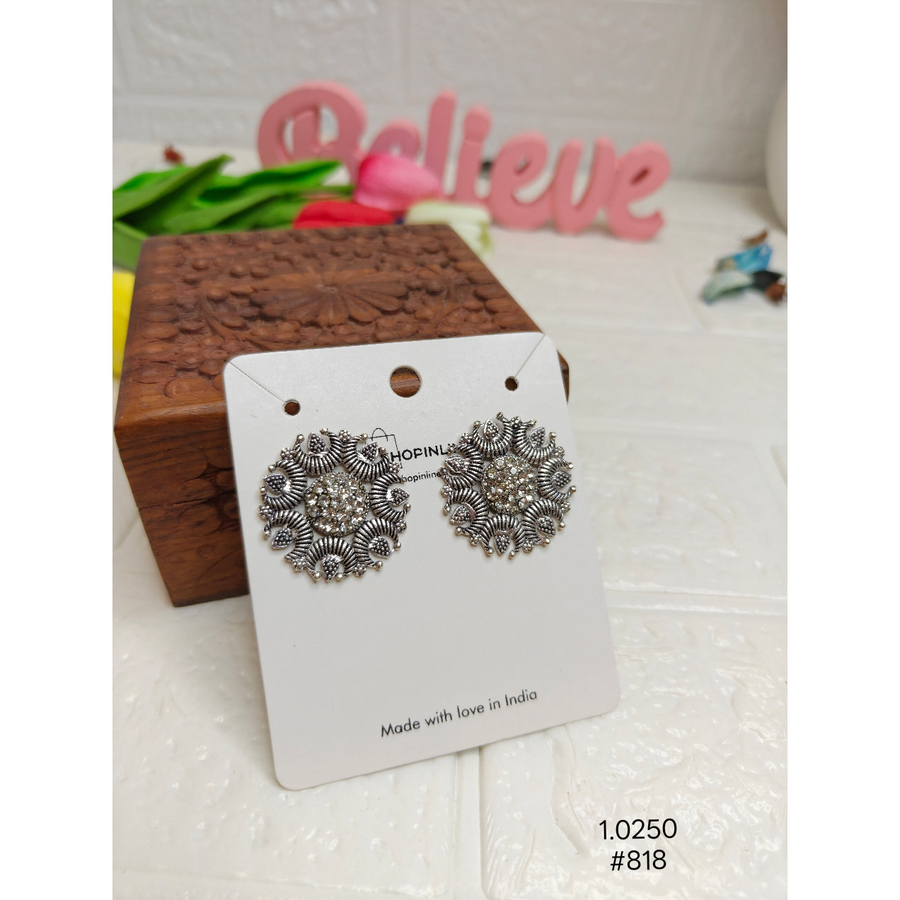 Oxidized Silver-Toned Statement Stud Earrings