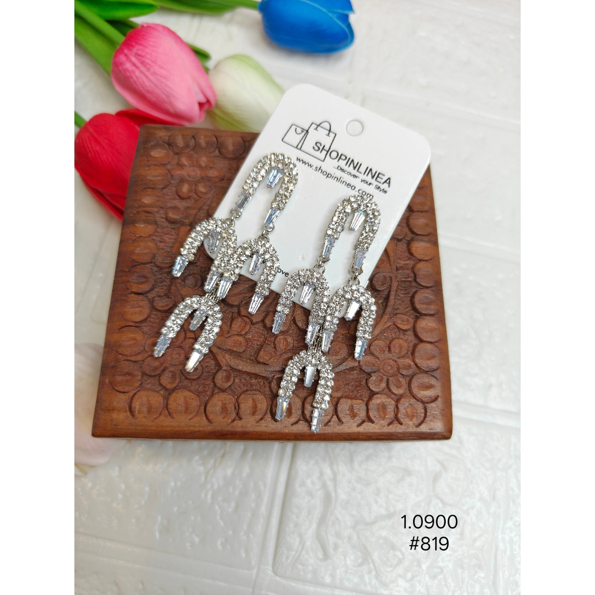 Rhinestone-Encrusted Dangle Earrings